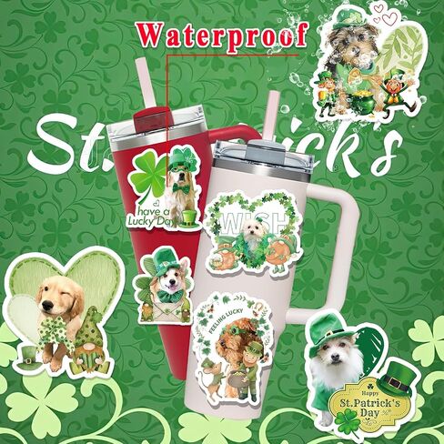140 Pcs St Patricks Day Stickers for Kids, Cute Vinyl St Patricks Dog Stickers Bulk for Water Bottle, St Patricks Day Party Favors, Shamrock Sticker, St Patricks Day Gift for Kids Teens Adult in Saudi Arabia