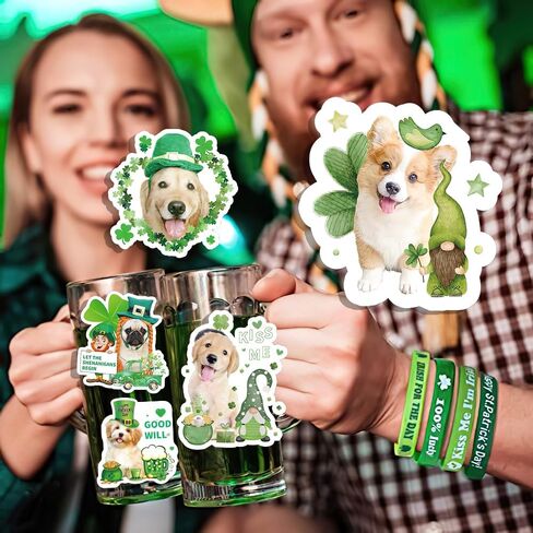 140 Pcs St Patricks Day Stickers for Kids, Cute Vinyl St Patricks Dog Stickers Bulk for Water Bottle, St Patricks Day Party Favors, Shamrock Sticker, St Patricks Day Gift for Kids Teens Adult in Saudi Arabia