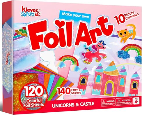 Klever Kits Foil Art Kit للأطفال - لوازم الفنون والحرف ، تلوين خالٍ من الفوضى ، ملصقات رغوة إحباط ، ألعاب السفر الإبداعية ، هدايا أعياد الميلاد للبنين والبنات الأعمار 4 وما فوق in Kuwait