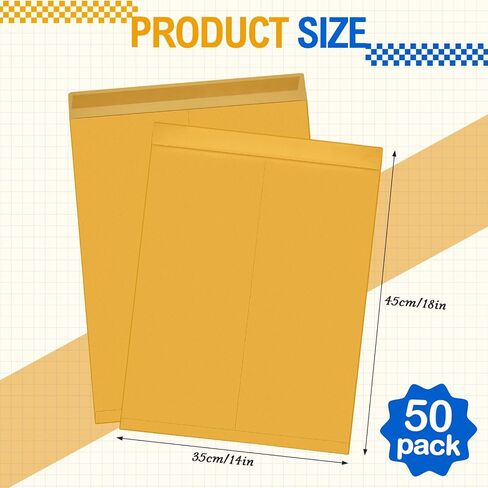 50 PCS 14 '' x 18 '' مظاريف بريدية كبيرة 32 رطلاً مع اللوحات المذهلة ، وكتالوج مظاريف حرفة جامبو للبريد والتخزين وتنظيم المستلزمات المكتبية (أصفر) in Kuwait