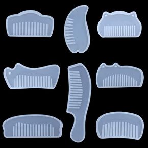 8Pcs/Set Comb Resin Molds, Hair Comb Translucent Silicone Epoxy Resin Casting Mold Handheld Mirror Kit for DIY Jewelry Art Making