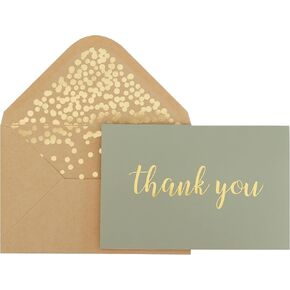 Thank You Cards - Blank 50 Pack Baby Blue Matte Finish Cards with Silver Foiled "Thank You" Printed with 52 Confetti Design Kraft Envelopes 4" x 6" - for Bridal Shower Baby Shower Birthday Party
