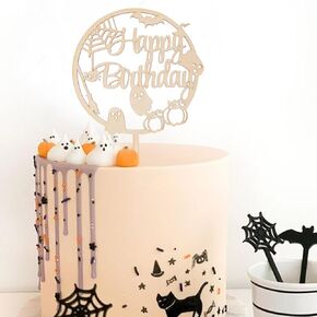Wooden Halloween One Cake Topper - Spooky Haunted 、 Pumpkin 、 Spider 、 Bat Cake Topper Party Decoration ، First/1st Halloween topper topper ، Kids Birthday Supplies.