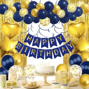 Colorful Birthday Decorations, Birthday Party Supplies for Men Women Boys Girls with Rainbow Happy Birthday Banner, Confetti Balloons, Fringe Curtain, Heart Star Foil Balloons, Hanging Swirls
