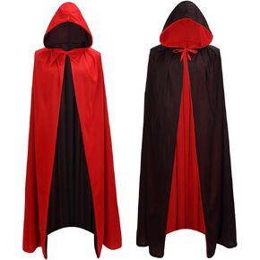 Black Red Reversible Goth Pirate Vampire Witch Cloak Unisex Christmas Halloween Cosplay Capes
