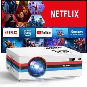 [Netflix Officially/Dolby Audio] FUDONI Smart Projector with WiFi and Bluetooth 4K, Auto Keystone& Electric Focus, 800ANSI Outdoor Projector with Apps, Built-in Netflix/YouTube/Prime Video