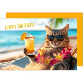 Premium Birthday Card with envelope. Greeting Happy Birthday for him or her man woman friend cool cat funny humour (G3521 SW024)