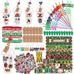 Soccer Party Favors 184 Pcs Soccer Birthday Party Decoration With Cups Straws Slap Bracelets Whistles Wristbands Keychains Stickers Thank you Tags for Sports Party Supplies (Soccer)