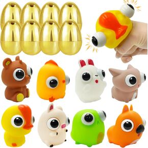 Jumbo 4" Easter Eggs Filled Eye-pop Fidget Toys , 8 Pack Easter Basket Stuffers for Toddler Teens Boys Girls Surprise Golden Large Easter Egg Hunt Filling Treats Easter Party Favor