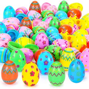 Sizonjoy 36 Pcs Plastic Printed Easter Eggs, 3.15" Tall Fillable Colorful Toys Easter Eggs Bulks for Easter Hunt, Party Favor, Basket Stuffers Filler, Classroom Prize Supplies