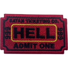 Hell Admit One Patch, Size 3" Sew On Patches,Funny Satan Ticket Embroidery Fabric Patches for Clothes Jeans Backpacks, Applique Patches, Embroidery Iron On Patch for Clothes, Gift for Adults