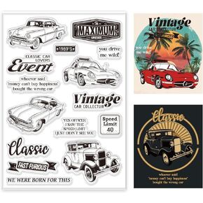 Vintage Car Clear Stamps Silicone Stamp for Cards Making Retro Cars Pattern Transparent Seal Stamps for Holiday Card Making Decoration Word Rubber Stamp Decor Paper Stamps for DIY Gifts
