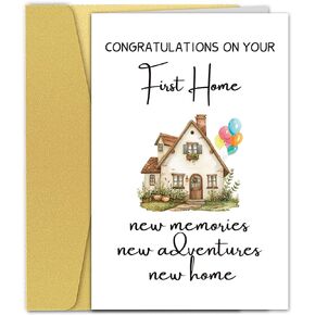 Housewarming Card, First Home Card for New Homeowners, New Home Gifts for Woman Men, New House Card, Congratulations on Your New Home, New Adventures New Memories