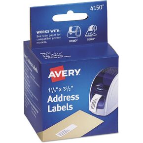 Thermal Printer Address Labels, 1 1/8 x 3 1/2, White, 130/Roll, 2 Rolls