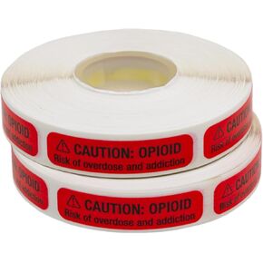 Apothecary Products Caution Tape and Labels, Great for Pharmacy and Tubes, Opioid Risk of Overdose and Addiction, Pack of 1000, Made in the USA