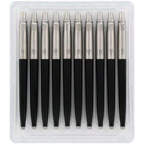 Parker Jotter Standard Black Retractable Ballpoint Pen, Blue Ink, 10/Pack by Parker