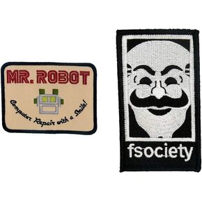 Mr. Robot Fsociety TV Show Tan (مجموعة من 2) - الحديد وخياطة على رقعة التطريز - يمكن تسويتها على أي شيء يمكنك الحديد: الأزياء ، الحقيبة ، القمصان ، الجينز ، القبعات ، وما إلى ذلك.
