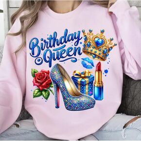 Blue High Heels Birthday Queen Iron On Transfers for T-Shirts Rub on Transfers Stickers Vinyl Ready to Press Stickers Iron on Decals for T-Shirts Clothing Hoodie DIY Crafts