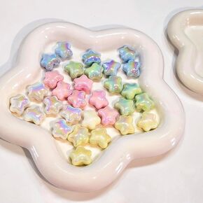 30 Pcs Candy Color Acrylic Beads, Colorful Hand-Painted Beads, Cute Plastic Loose Beads,DIY Hairpin Bracelet Cell Phone Jewelry Car Hanging Accessories, DIY Decorations Materials (Star)