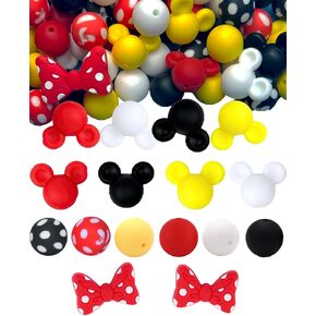 EASYGOO 66PCS Silicone Mouse & Round Beads, 15mm, Pink, DIY Lanyard & Necklace Accessories