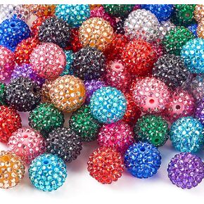 Beadthoven 100pcs 20mm Resin Rhinestone Beads for Pens, Sparkly Disco Ball Beads Plastic Chunky Bubblegum Beads Big Bling Diamond Focal Beads for DIY Jewelry Making Keychain Bracelets Necklace Crafts