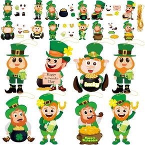 chiazllta 30 Packs St. Patrick's Day Craft Kits DIY Leprechauns Art Craft for Preschool Kids, St. Patrick’s Day Make Your Own Leprechauns Paper Craft Set for Home Class Game Activities Kindergarten