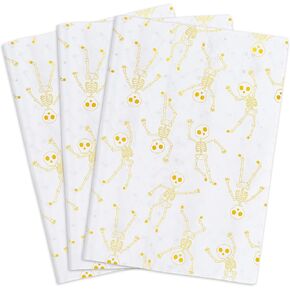 MR FIVE Skeleton Tissue Paper, 60 Sheets, 20" x 14", White with Metallic Pink, Halloween Party Pack