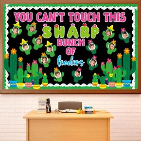 96pcs Cactus Bulletin Board Set Classroom Decorations Green Plants DIY Photo Craft Cutouts You Can’t Touch This Sharp Bunch Of Leaders Cutout for Classroom Chalkboard Wall Decor Supplies