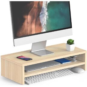 FITUEYES Monitor Stand - 2 Tier Computer Monitor Riser with 16.7 Inch Shelf, Wood Desktop Stand for Laptop Computer Screen, Desk Organization, Office Supplies