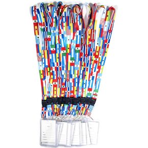 12 Pack Wholesale Bulk World International Flag ID Badge Holder Lanyard Keychain with Detachable Buckle