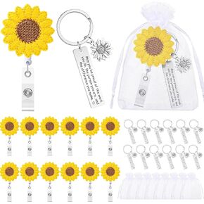 Zhanmai 12 Set Appreciation Gifts Include Sunflower Badge Reel Clips Keychains Organza Bags Retractable Badge Holder Thank You Gifts for Employee Coworker Staff Teacher