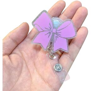 Coquette Bow Badge Reel Retractable Badge Holder for ID Card Badge,Cute Badge Holders Alligator Clip Badge Accessories Name Badges for Nurse Doctor Medical Worker,Nursing Student ID Tag Holder-White