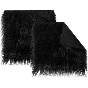 2 Pcs 10 x 10 Inch Faux Fur Fabric Squares Soft Fluffy Fabric for Sewing Plush Fabric Squares Shaggy Fur Cuts Patches Costume Decoration Fabric Black