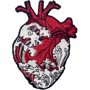 The Waves and Heart Patch Embroidered Applique Badge Iron On Sew On Emblem