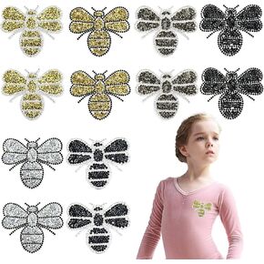 12 Pack Bee Rhinestone Decorative Patches Iron on Clothes Rhinestone Appliques for Scratch Cover DIY for Jeans, Dress, Jackets, Clothing, Curtains, Handbag, Shoes, Scrapbooking