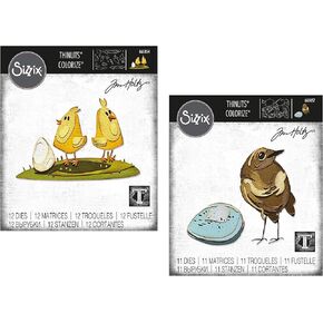 Tim Holtz Sizzix Spring Easter 2022 Die Bundle, Papercut Chicks, Bird and Egg Colorize, Bundle of 2 Dies (665857, 665854)