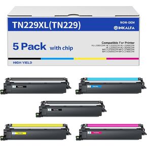 TN229XL TN229 Toner Cartridges: MFC-L3780CDW MFC-L3720CDW HL-L3280CDW HL-L3220CDW Compatible for Brother TN-229XL TN-229 TN 229XL TN-229BK/C/M/Y HL-L3300CDW HL-L3295CDW MFC-L8395CDW Printer (5 Pack)
