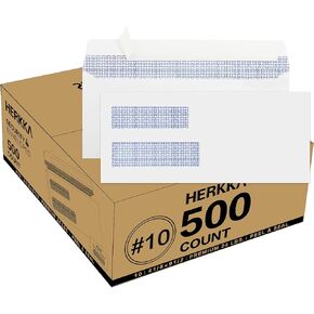 500 Pack #10 Double Window Security Self-Seal Envelopes - Suitable Size for Multiple Business Statements, Quickbooks Invoices, and Return Envelopes, Size 4-1/8 x 9-1/2 - White - 24 LB