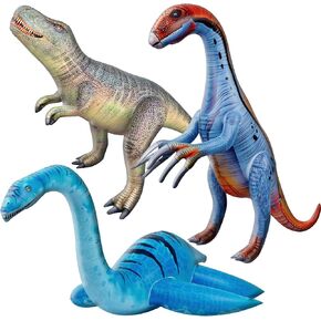 3 pack Inflatable Dinosaur Jurassic Birthday Party Supplies Giant Blow up Dinosaur Birthday Decorations Jumbo Balloons for Kids (Plesiosaur Tyrannosaurus Therizinosaurus)