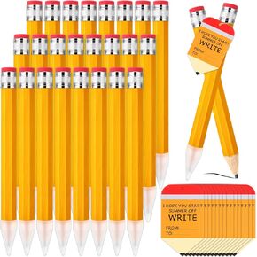 24 Sets End of the Year Student Gifts Big Wooden Jumbo Pencils Set of 13 Inch Giant Pencil Prop with Summer Greeting Card Large Pencils with Cap Preschool Kindergarten Graduation Gift