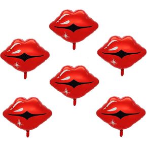 Red Lip Balloons 6Pcs Huge Lips Kiss Foil Balloons Valentines Day Balloons Decorations for Makeup Themed Party Wedding Engagement Galentines Party