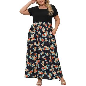 Nemidor Women's Chevron Print Summer Short Sleeve Plus Size Casual Maxi Dress