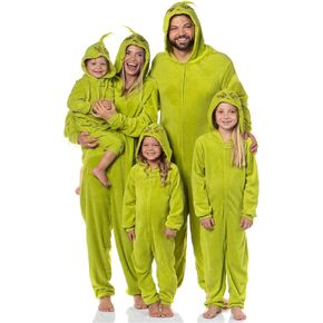Seven Times Six Dr. Seuss GRINCH Who Stole Christmas Kids Hooded Pajama Union Suit (Green, Medium/10)