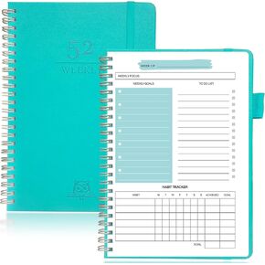 Weekly Planner Undated, 52 Weeks Goals Schedule Planner, OwlPages Hardcover Notebook To Do List Notebook Organizers Habit Tracker Journal Agenda Planner, Spiral Binding, Pocket, Pen Loop, Turquoise