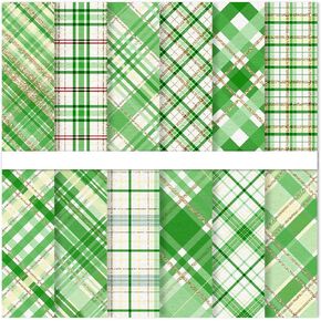 24 Sheet St. Patrick's Day Pattern Paper Green Scrapbook Stripe Plaid Dot 11.8 x 11.8 Inch Double Sided Decorative Craft Paper Folded Flat For DIY Card Photo Album Junk Journal Decor