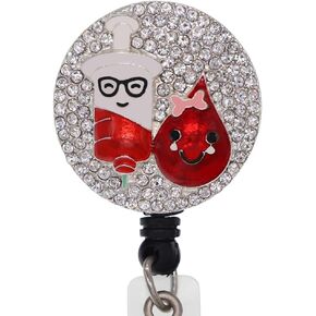 Cute Rhinestone Dropping Nurse Retractable ID Pull Badge Reel Holder