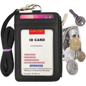 Lucstar ID Badge Holder with Portable Wallet Lanyard Multi Cards 5 Slots for Office, Work, School,Transport Card, Light Cash Case(Black)