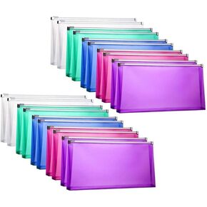 20Packs #10 مظاريف بلاستيكية سحاب 5 × 10 مجلد مظاريف ألوان متنوعة للحصول على كوبونات إيصالات المال