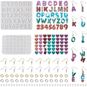 KISSITTY Letter Number Earring Silicone Molds Alphabet Number Heart Pendant Resin Casting Molds Earring Making Kit for Adults UV Resin Jewelry Crafts Arts Key Chains Necklaces
