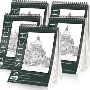OSIMIG 5 Pack Sketch Book 8.5" x 11" Set, Top Spiral Bound Sketch Pad 150 Sheet Total (68lb/100gsm), Drawing Paper Pad, Sketch Book for Kids, Artist, Adult Art Supplies